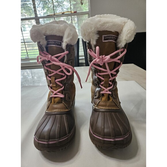 London Fog Girls Beckenham Cold Weather Snow Boots Tan Pink Size 3 - Picture 1 of 9